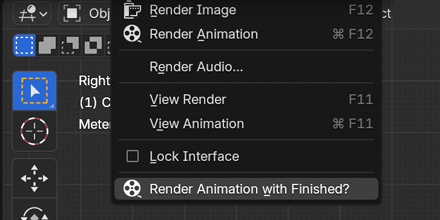 The Render Animation with Finished? action in Blender