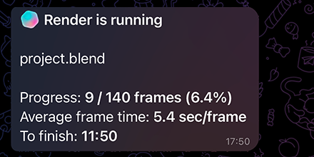 A Finished? render status update in Telegram